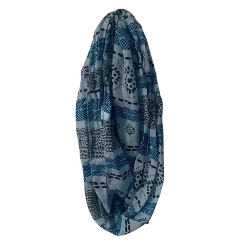 Blue Geometric Chevron Medallion Infinity Scarf Lightweight Loop Accessory Hijab